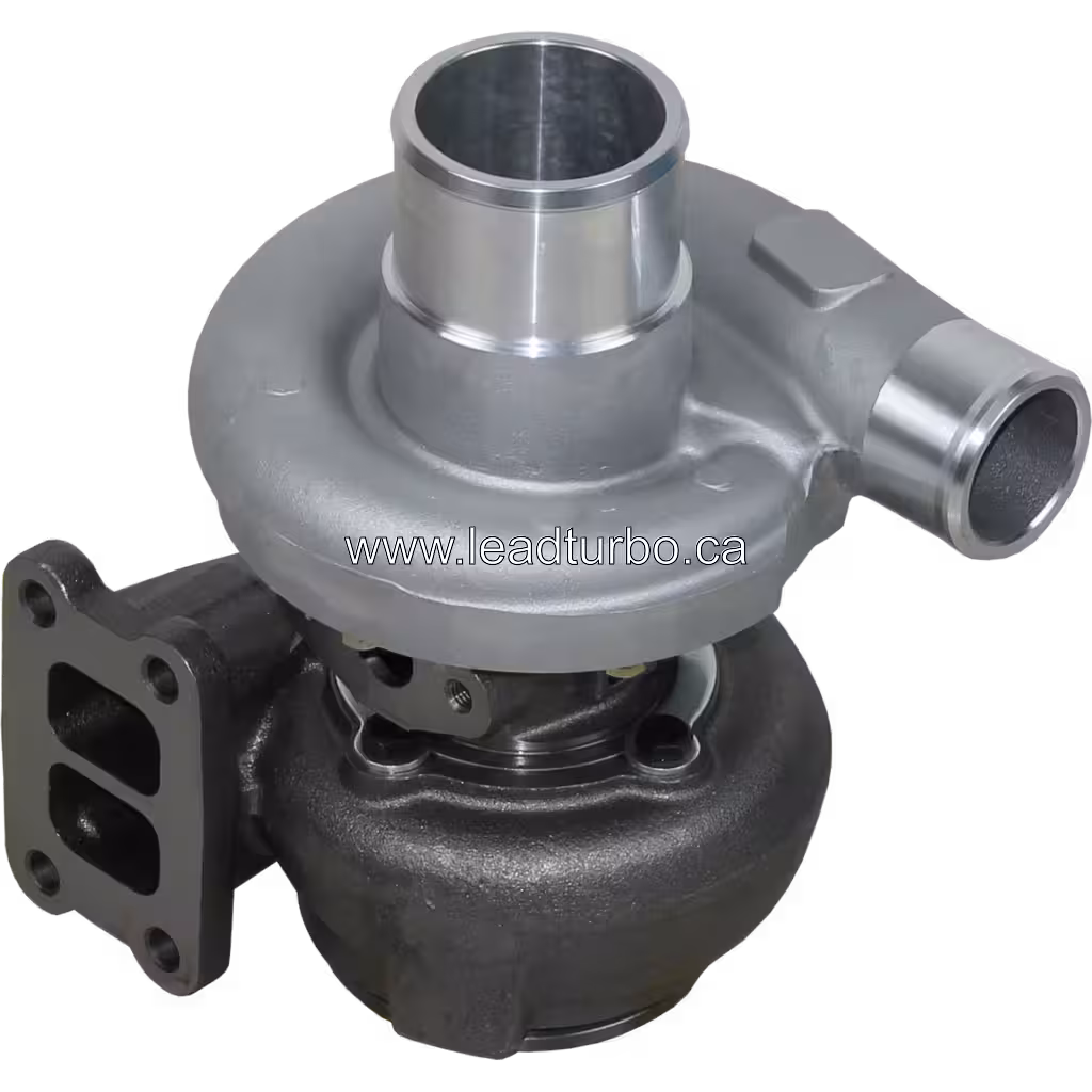 Top view of 1155853 turbocharger for CAT 3116 showing compressor inlet and outlet pipes