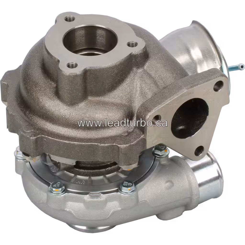 Bottom 45-degree view of 28231-27400 turbocharger showing turbine housing