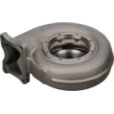 Side view of cast metal turbine housing with machined central opening