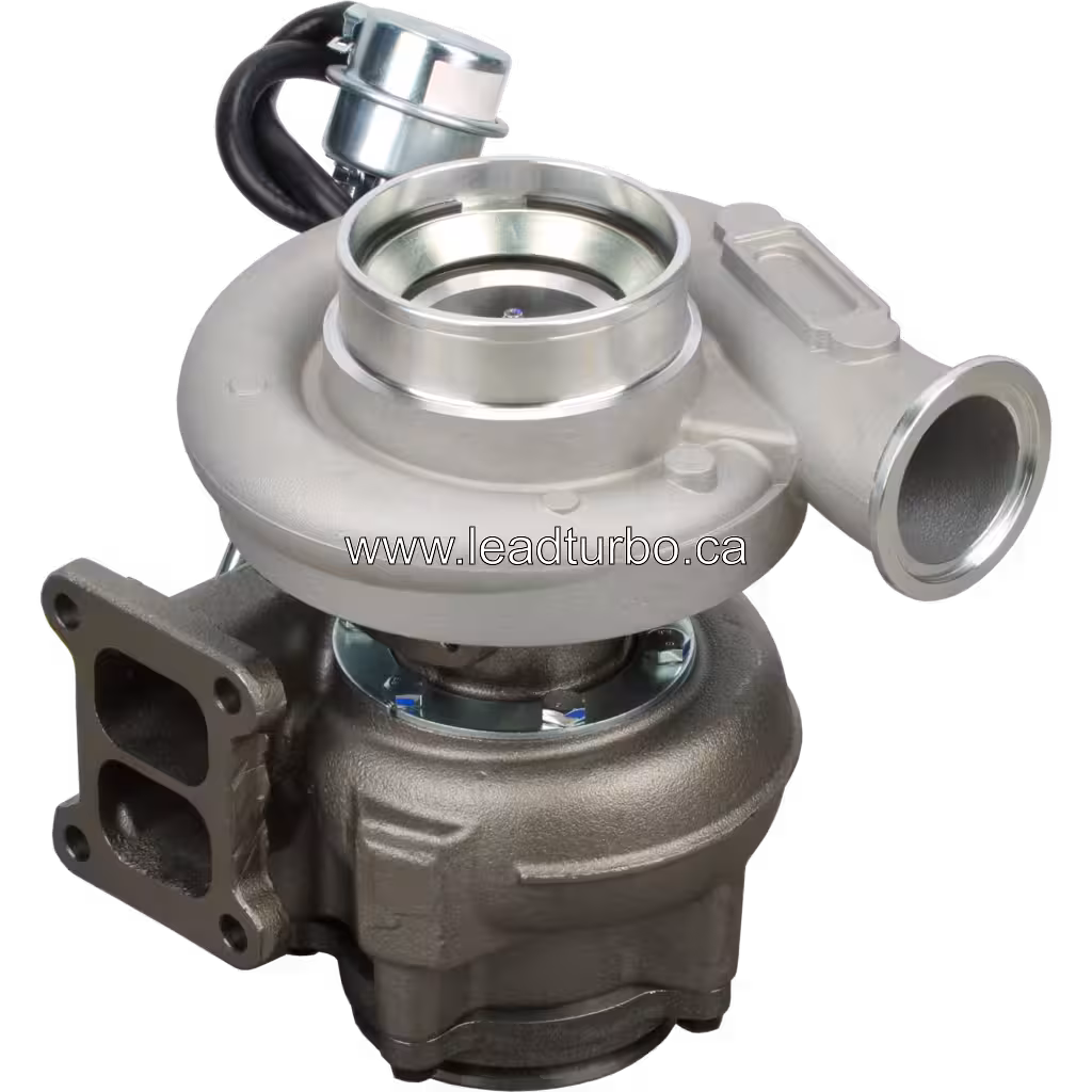 HX40W Turbocharger top view showing electrical actuator and cable