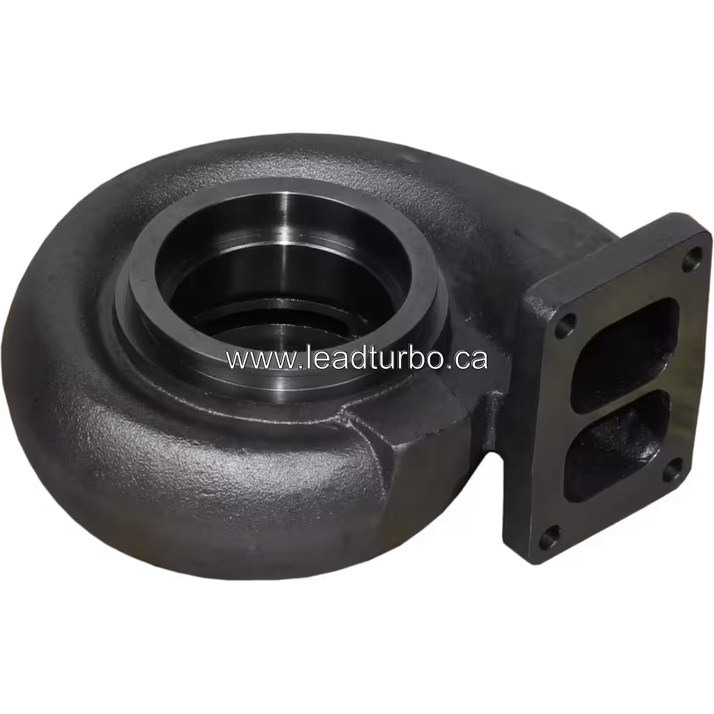 Scania DSC14-13 turbine housing top view showing spiral volute and machined central opening
