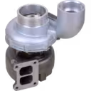 Top view of 4033192 turbocharger assembly with two-port exhaust flange and curved compressor outlet