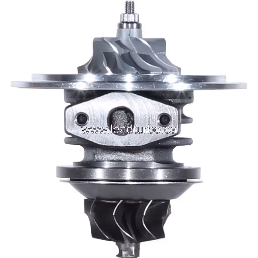 Front view of 433289-0143 GT1549 turbocharger core with turbine and compressor wheels