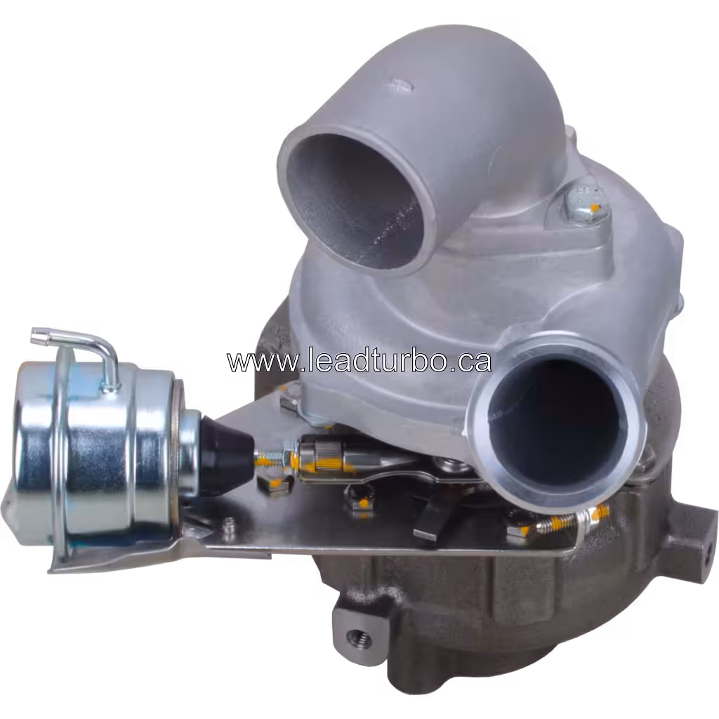 53039880145 BV43 turbocharger front view with light grey compressor housing and metallic actuator