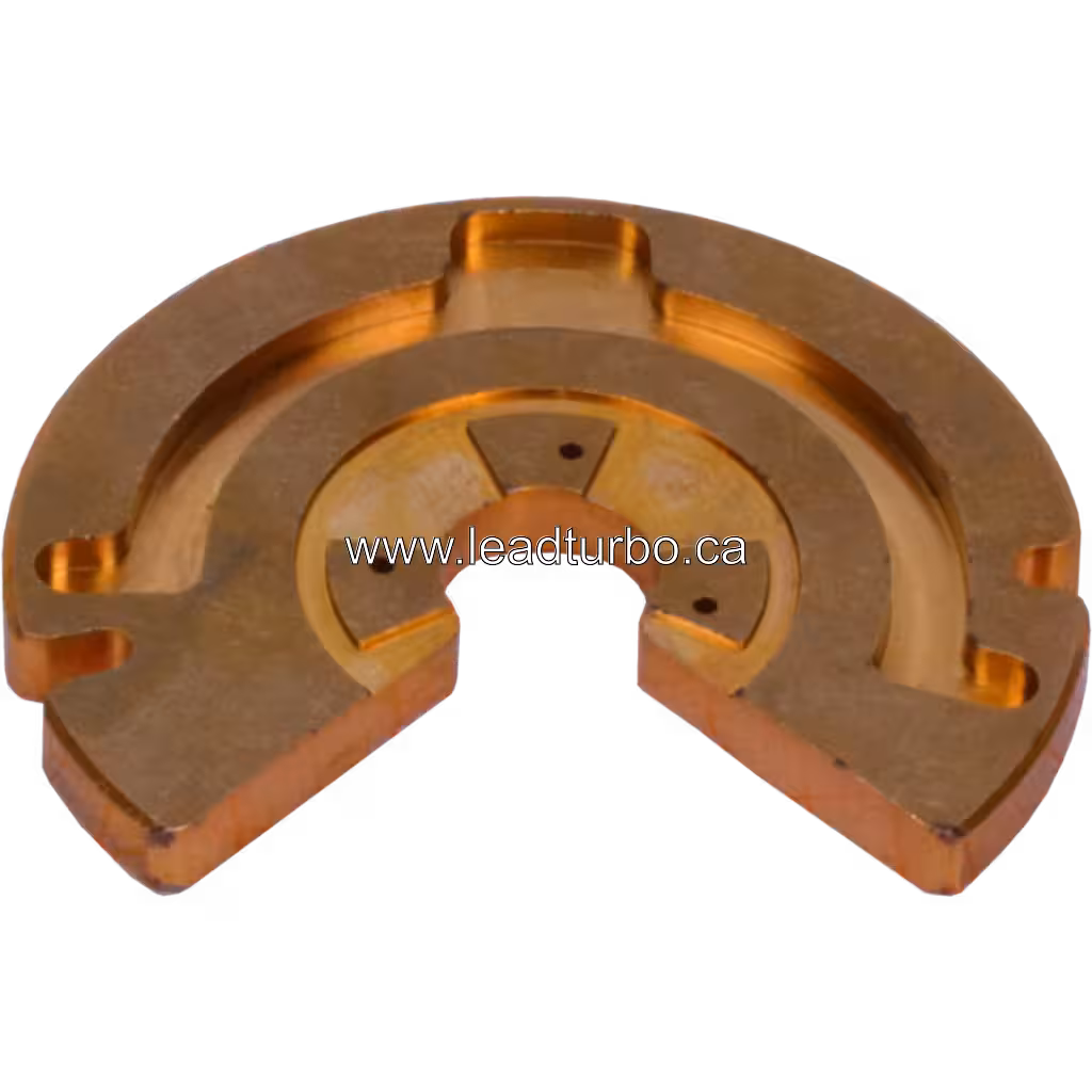 Semi-circular bronze-colored thrust bearing with segmented inner ring
