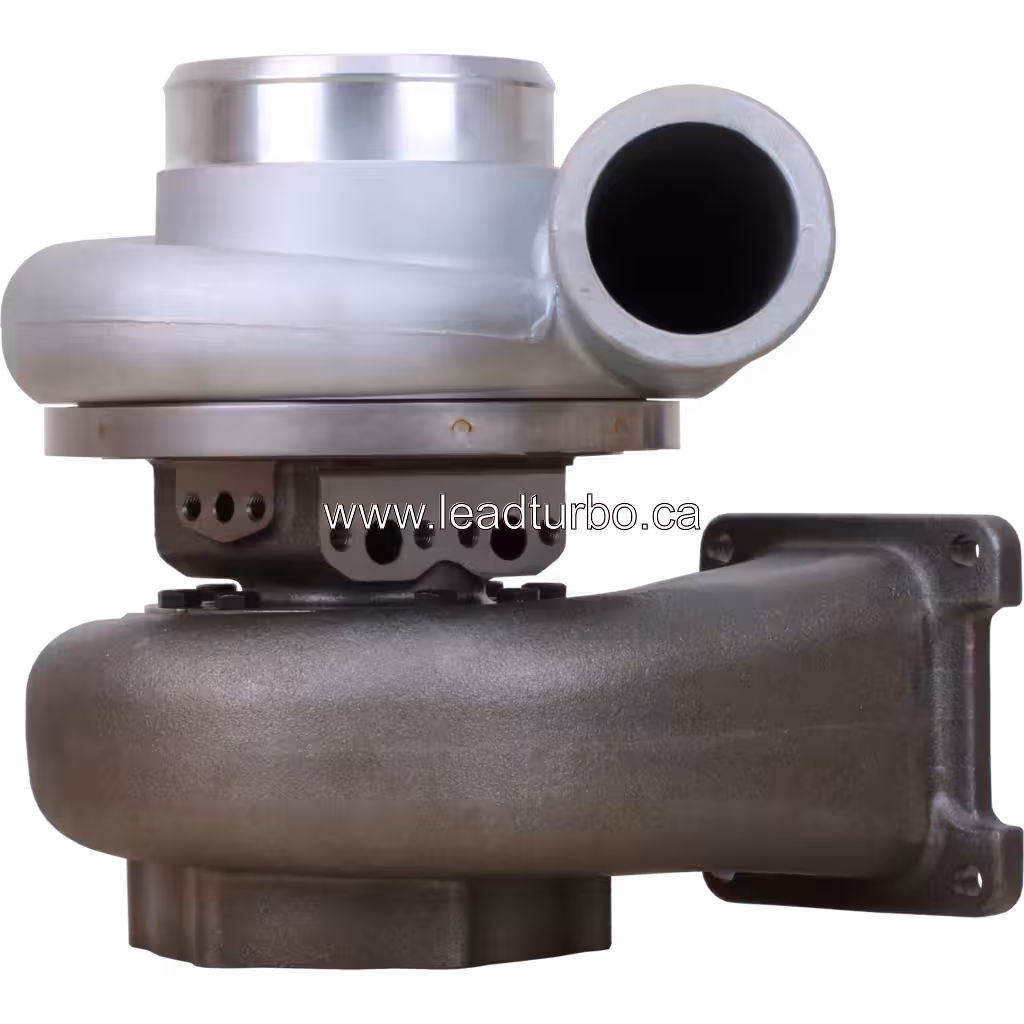 6502-52-5020 KTR130-33BAW turbocharger front view showing compressor inlet and tangential outlet