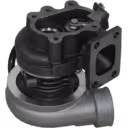 704090-0001 turbocharger bottom view with square exhaust flange and mounting bracket