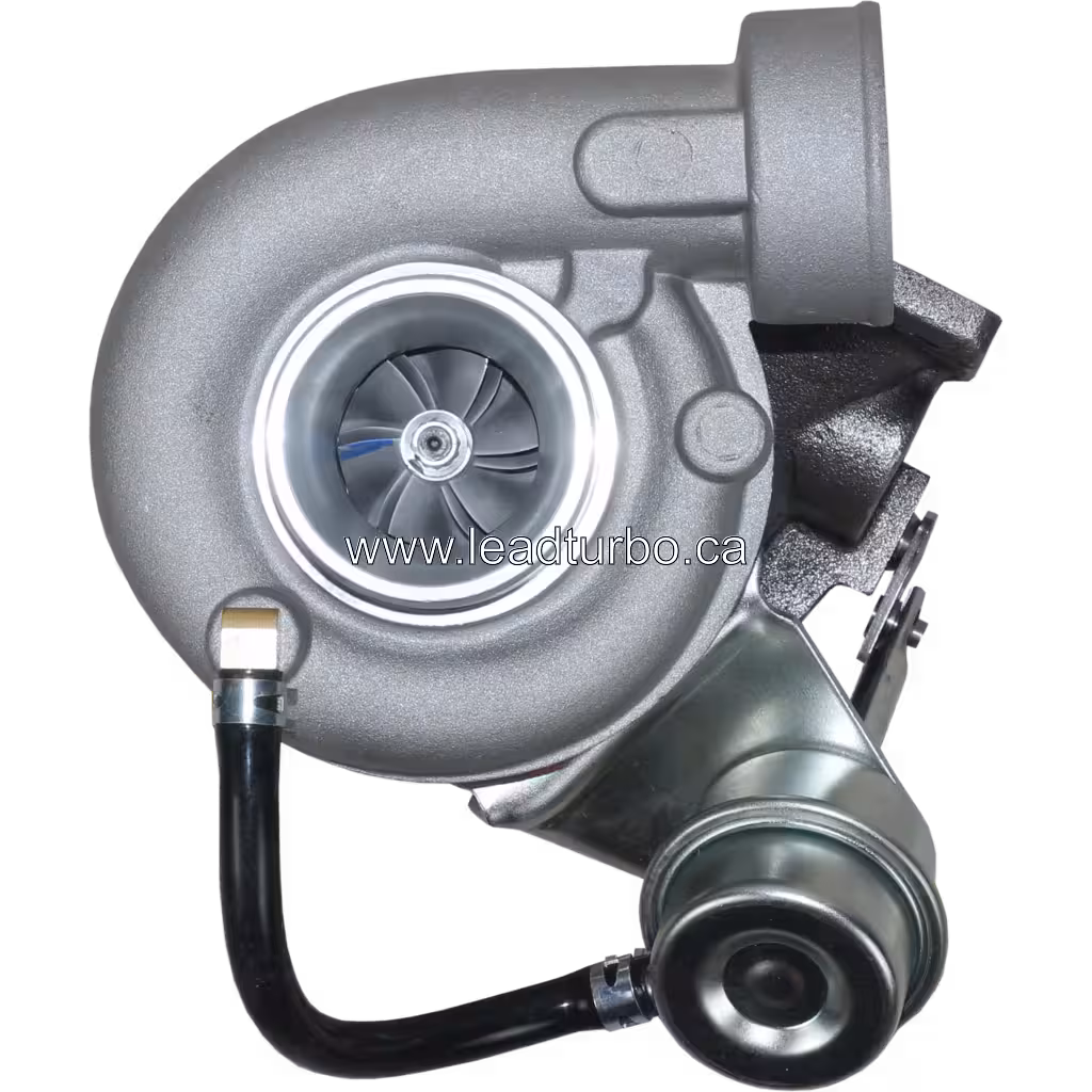 704090-0001 TB0299 turbocharger front view with silver compressor housing