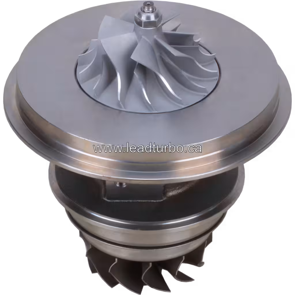 Top 45-degree view of 7C7503 turbo core showing machined housing and central shaft