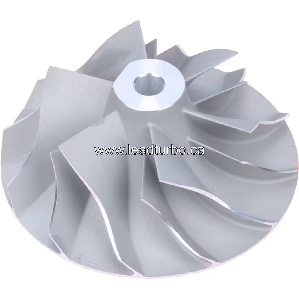 Close up of CAT truck turbo compressor wheel blades