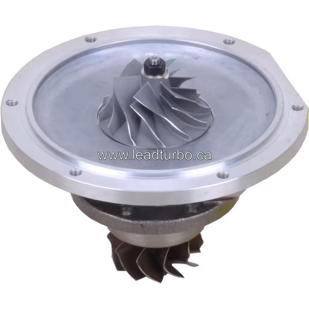 Vue à 45 degrés du core RHE6 montrant les roues compresseur et turbine