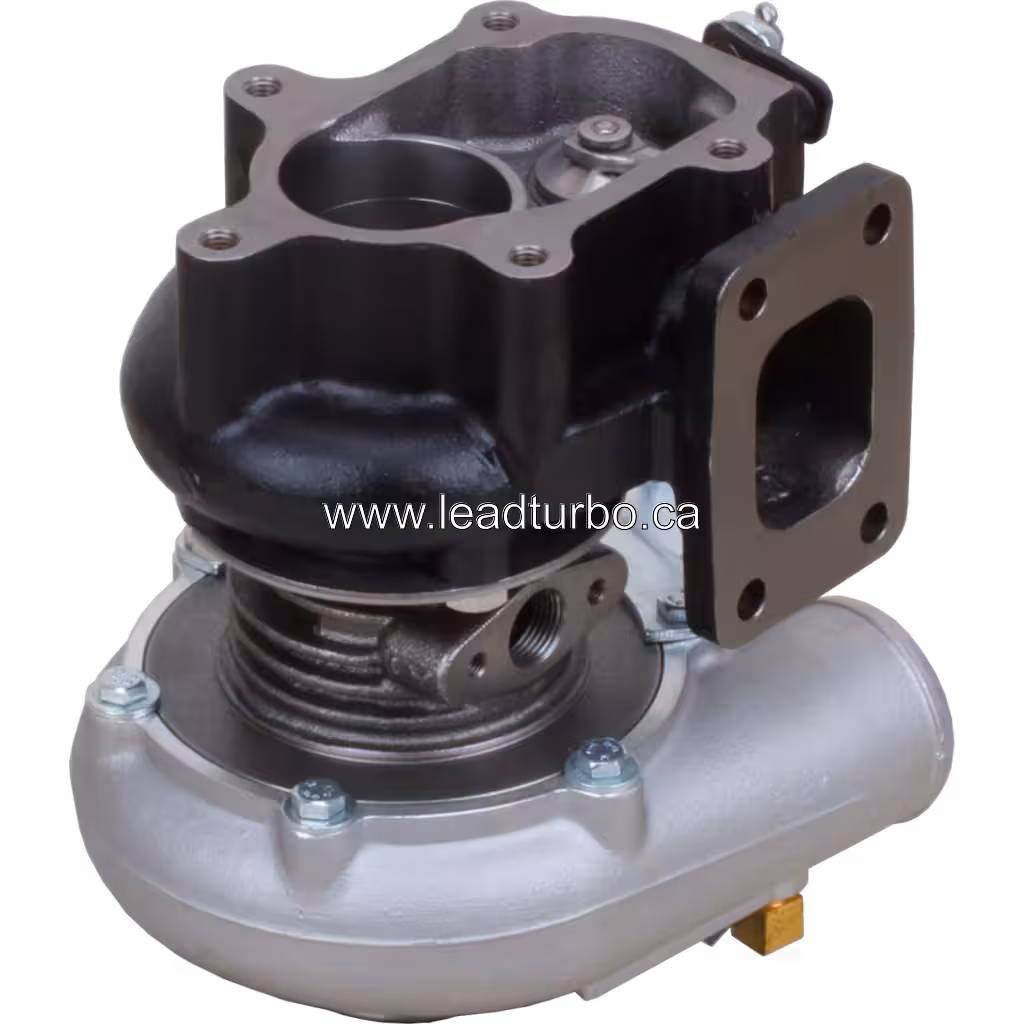 D08NC-1118100B turbocharger bottom view with square exhaust flange and pushrod related hardware