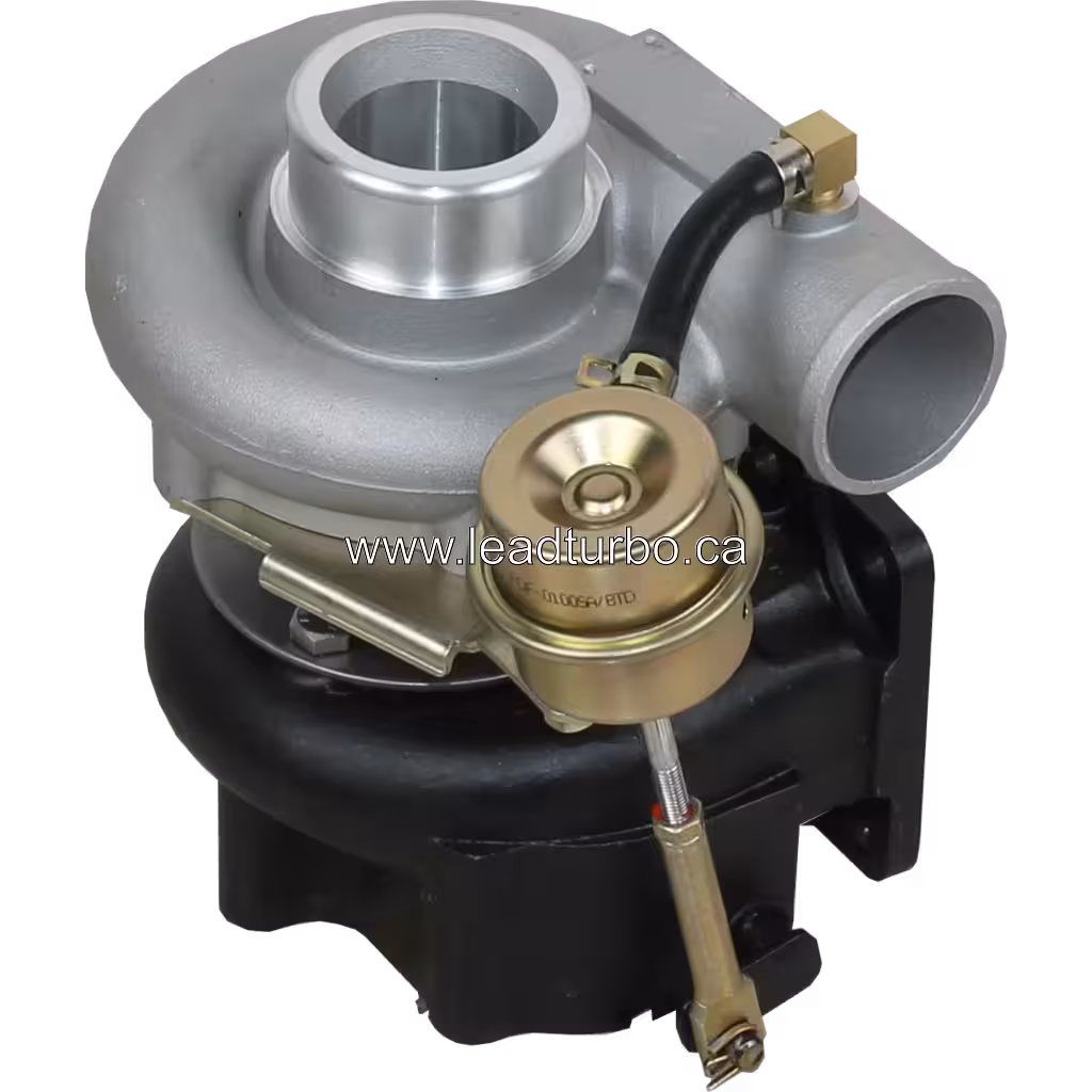 SJ60F-1 turbocharger top view showing V-band flange connections and actuator related hardware