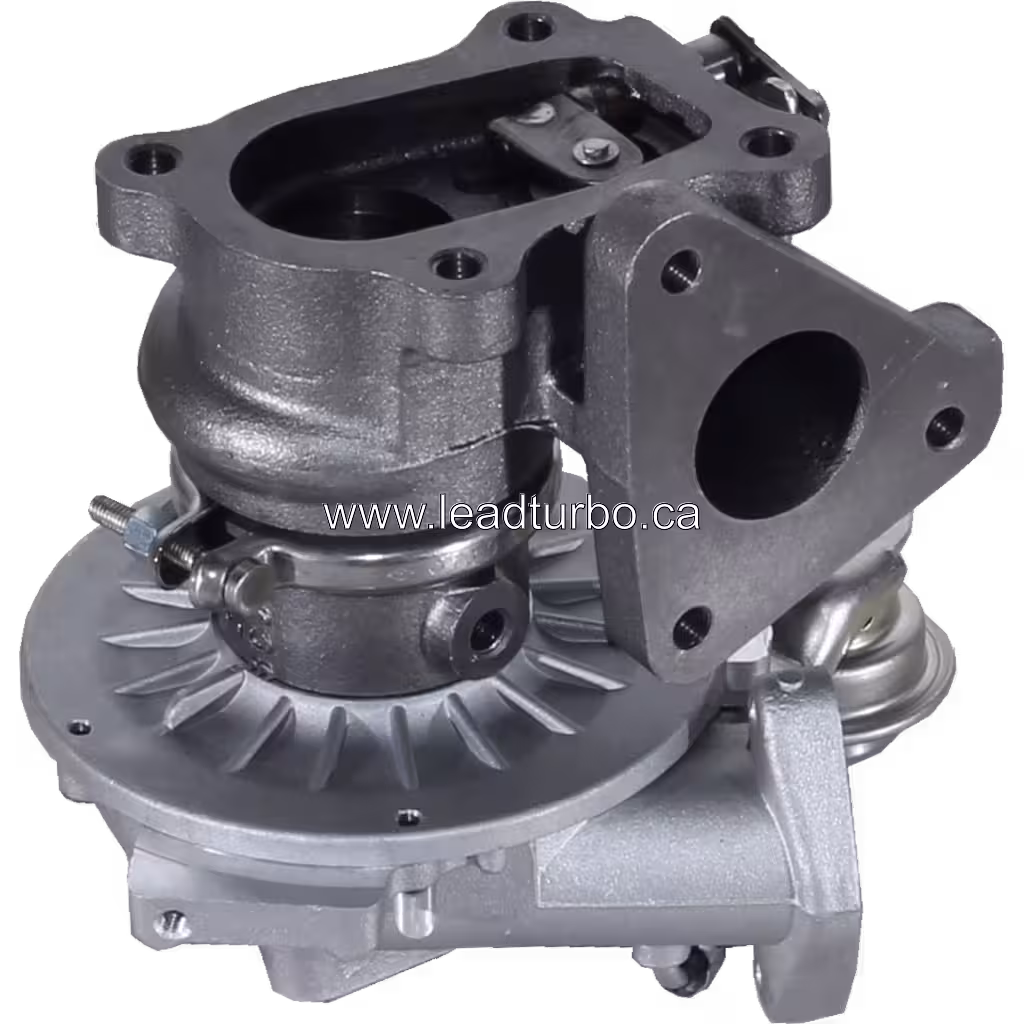 Turbocompresseur 14411-VK500 vue basse avec actionneur et brides d'entrée/sortie