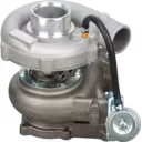 Vue supérieure du turbocompresseur Isuzu 6HE1-TC avec actionneur et colliers bleus
