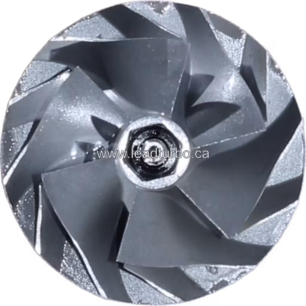 Close-up of J96 Rotor Assy showing curved blade design and machined metal finish