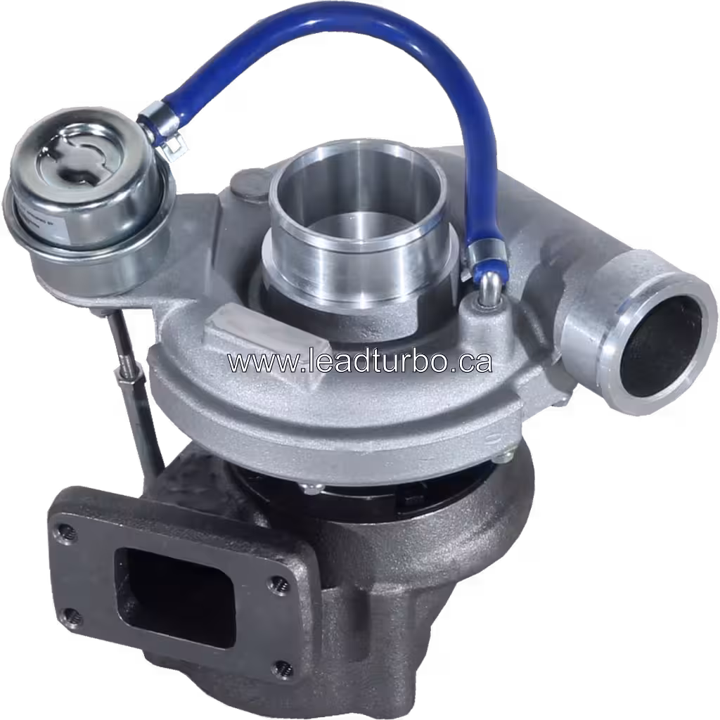 Perkins Scout 4 turbocharger 32006083 top view with blue coolant line