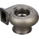 CUMMINS KTA50 turbine housing top view with grey cast finish and visible weld seams
