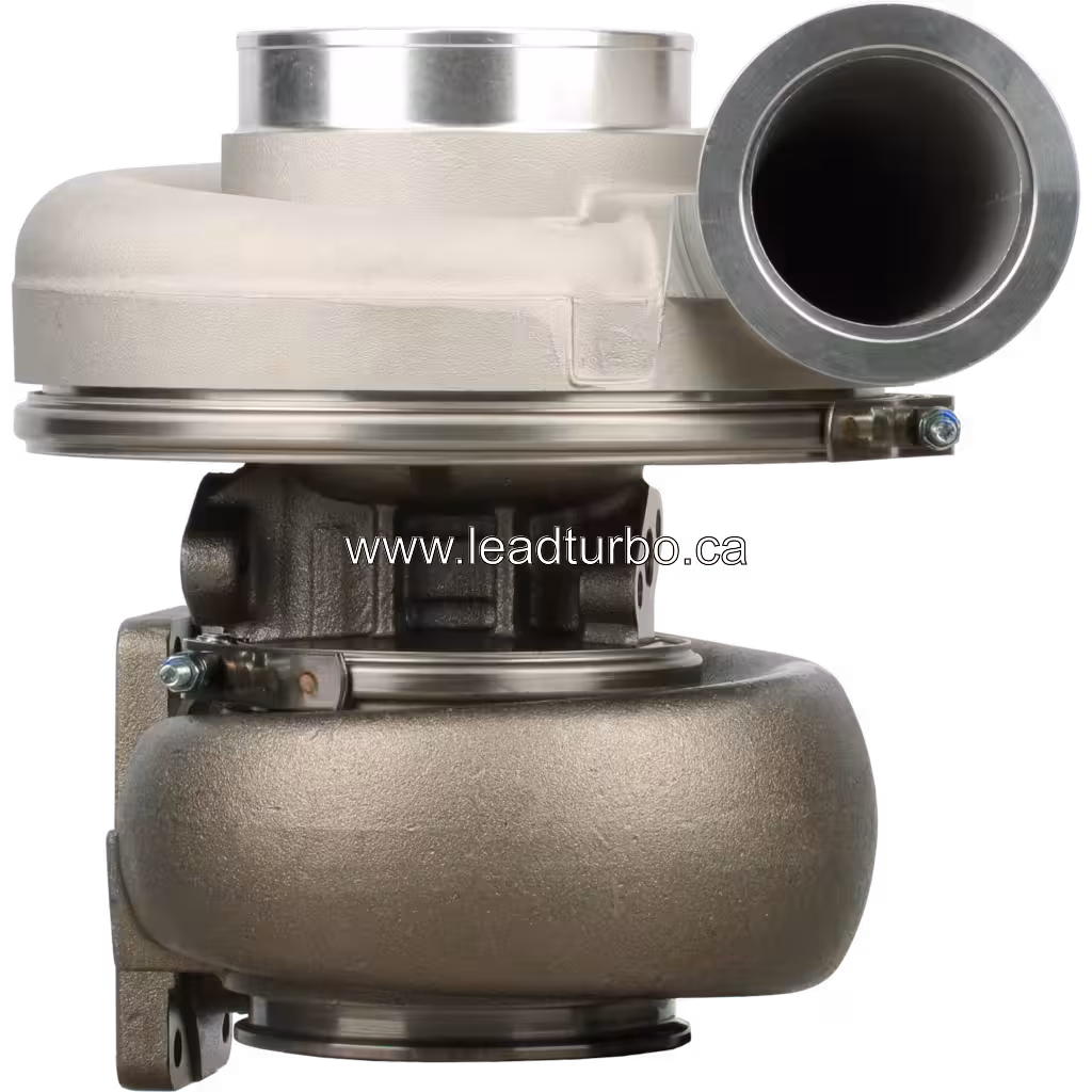 3591830 HX60 turbocharger front view with silver compressor housing