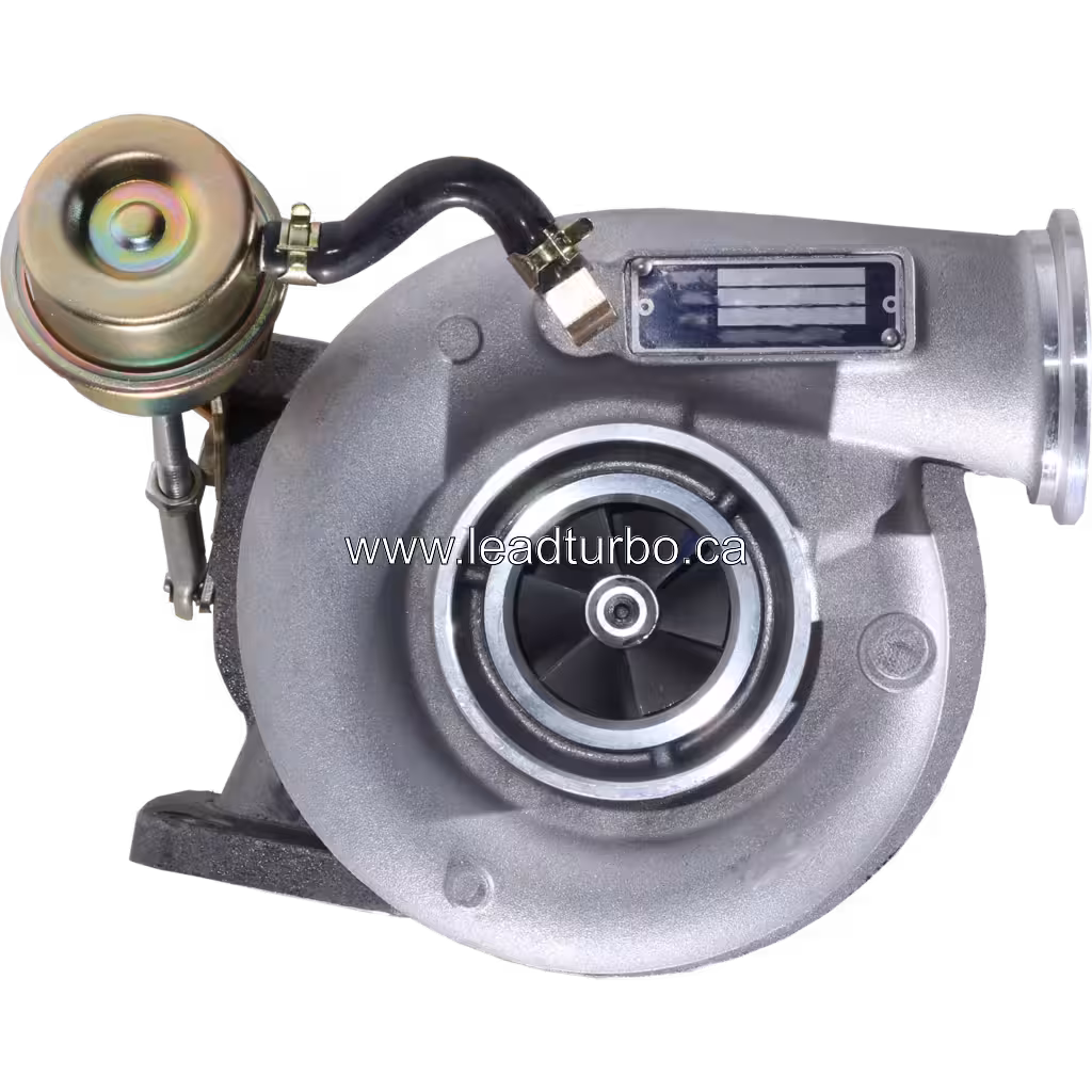 3592316 HX30W turbocharger front view with silver compressor housing and V-band flange