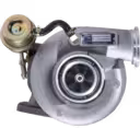 3592316 HX30W turbocharger front view with silver compressor housing and V-band flange