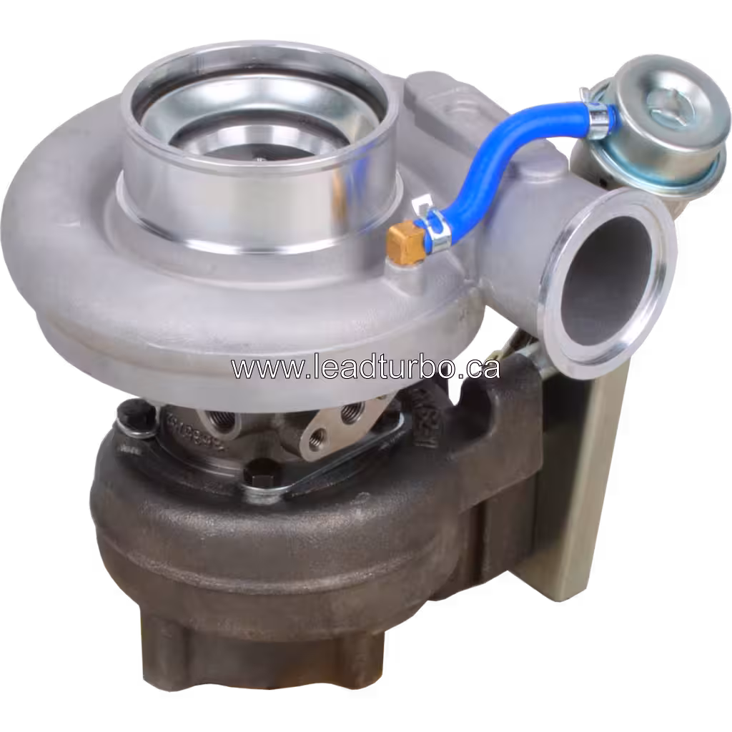 HX35W turbocharger turbine side with dual-port exhaust flange and water-cooled housing