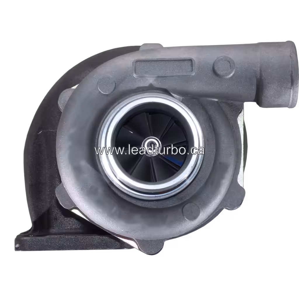 Front view of 466573-5001 TB4142 turbocharger showing turbine housing and compressor wheel