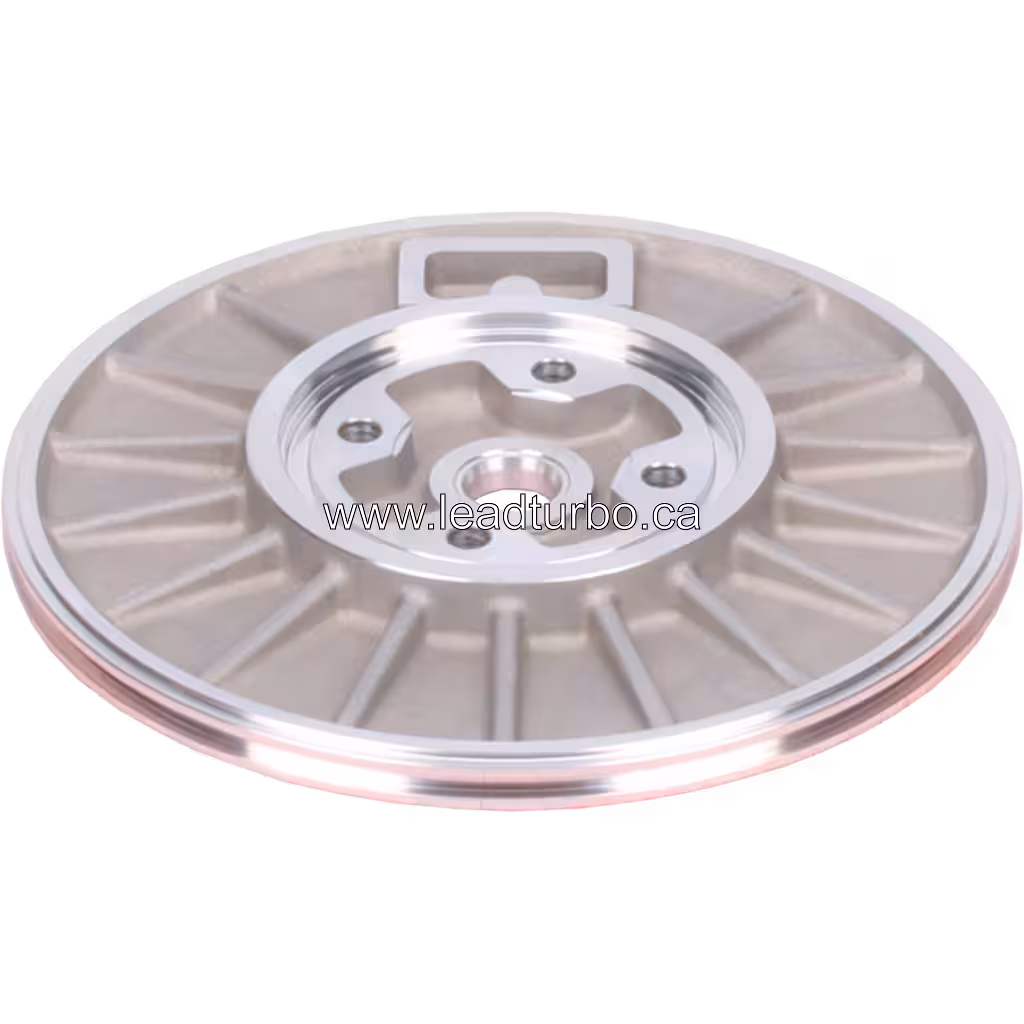 Underside of DAEWOO D2848TE turbo back plate with radial spokes and mounting tab