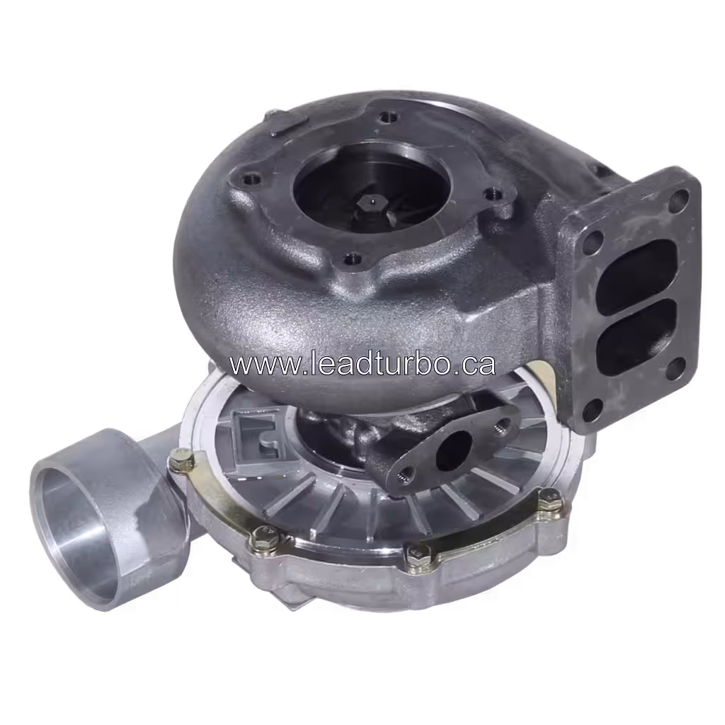 Liebherr D924TE turbocharger bottom view showing mounting bracket and V-band connection