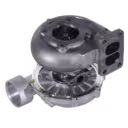 Liebherr D924TE turbocharger bottom view showing mounting bracket and V-band connection
