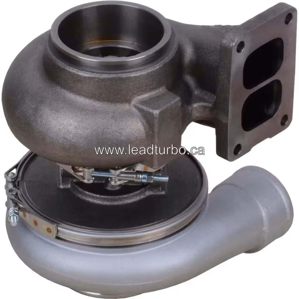 Bottom view of 6156-81-8170 turbocharger showing actuator and mounting flange