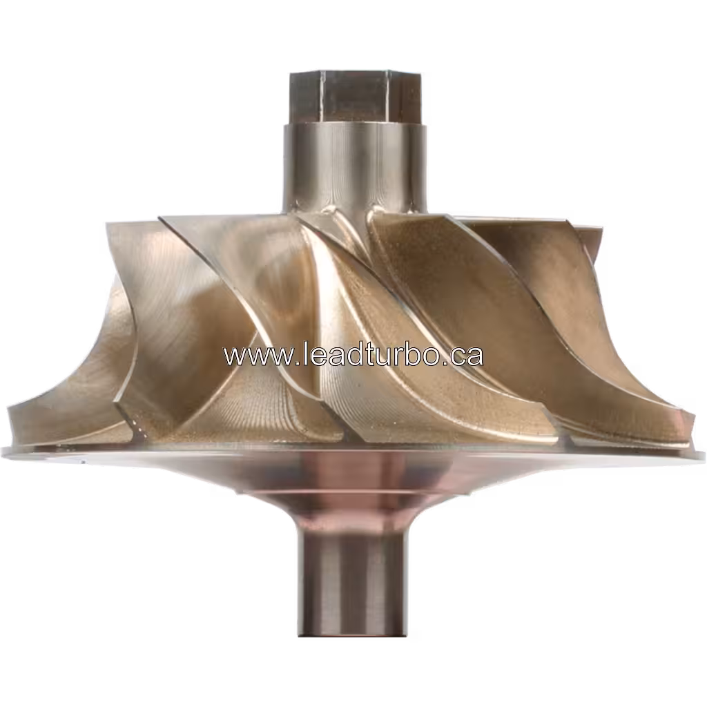 735666-0020 GTB4708BLN compressor wheel front view with curved blades