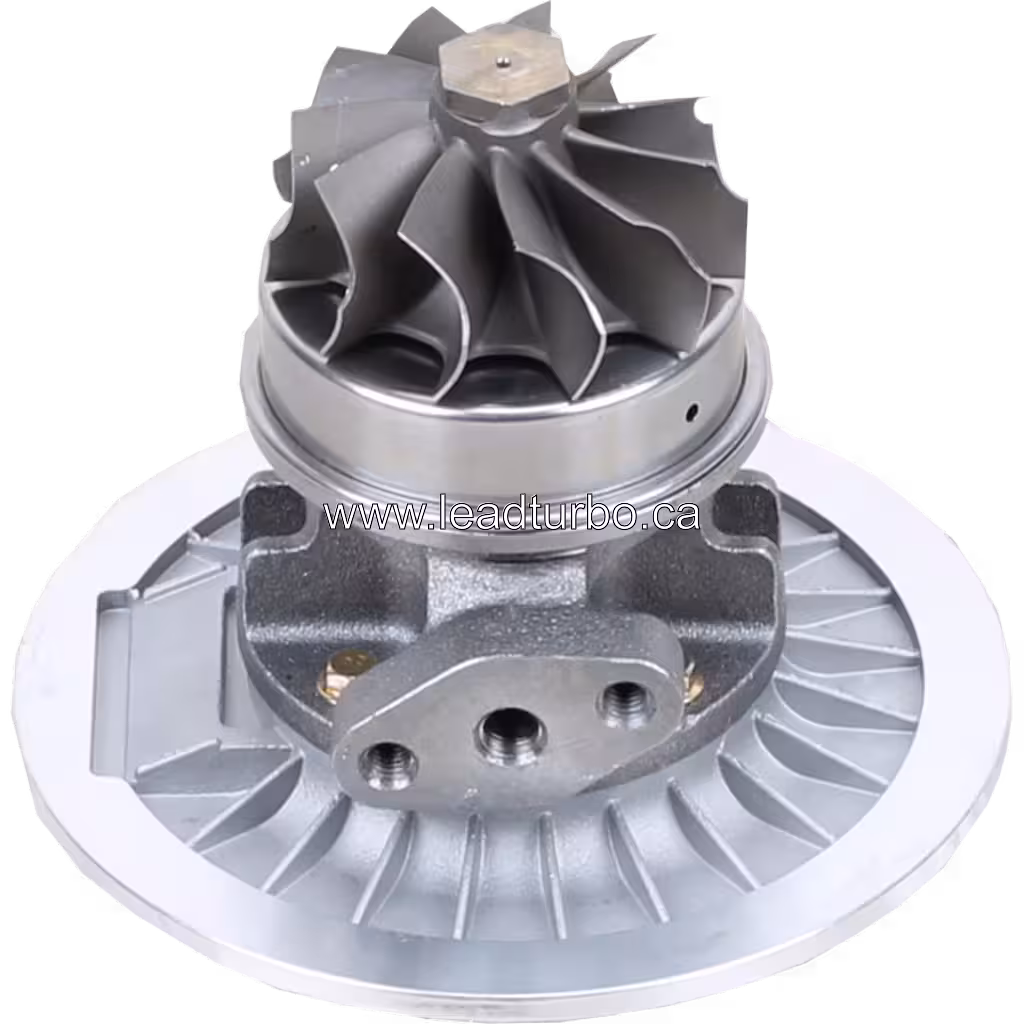 Core de turbocompresseur Daewoo TO4E55 vue de bas 45 degrés avec roue turbine