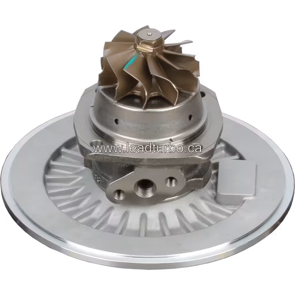 Vue du dessous de la roue turbine et de la housse du core Navistar DT466