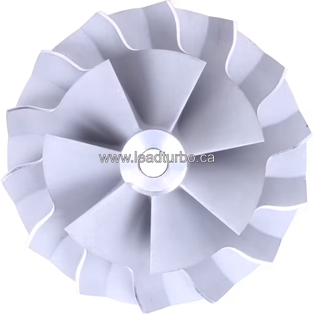 Roue de compresseur S310G122 vue de 45 degrés, aubes courbées, surface lisse