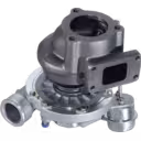 Vue de dessous du turbocompresseur 32006083 avec carter turbine gris foncé