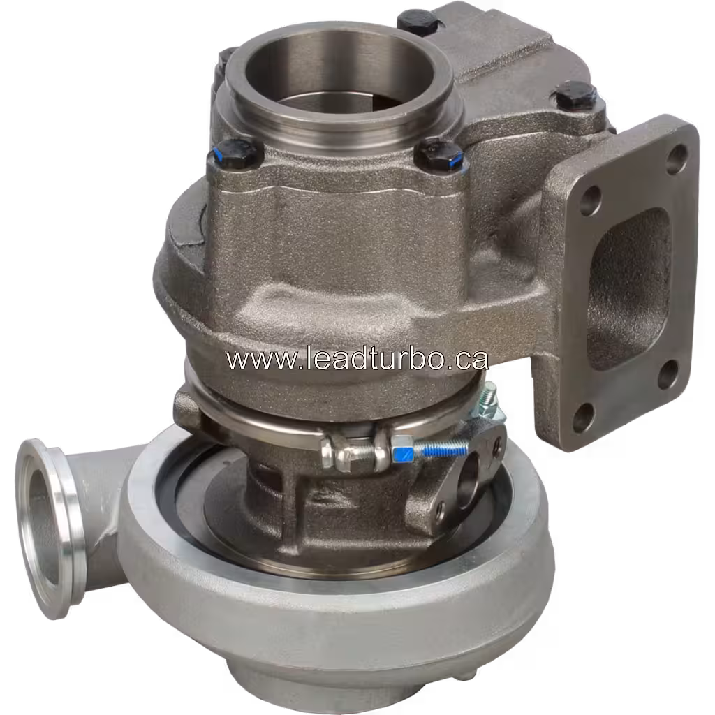 Turbocompresseur 3598542 HX30W pour Cummins 4BTAA 125HP bottom 45 degree view