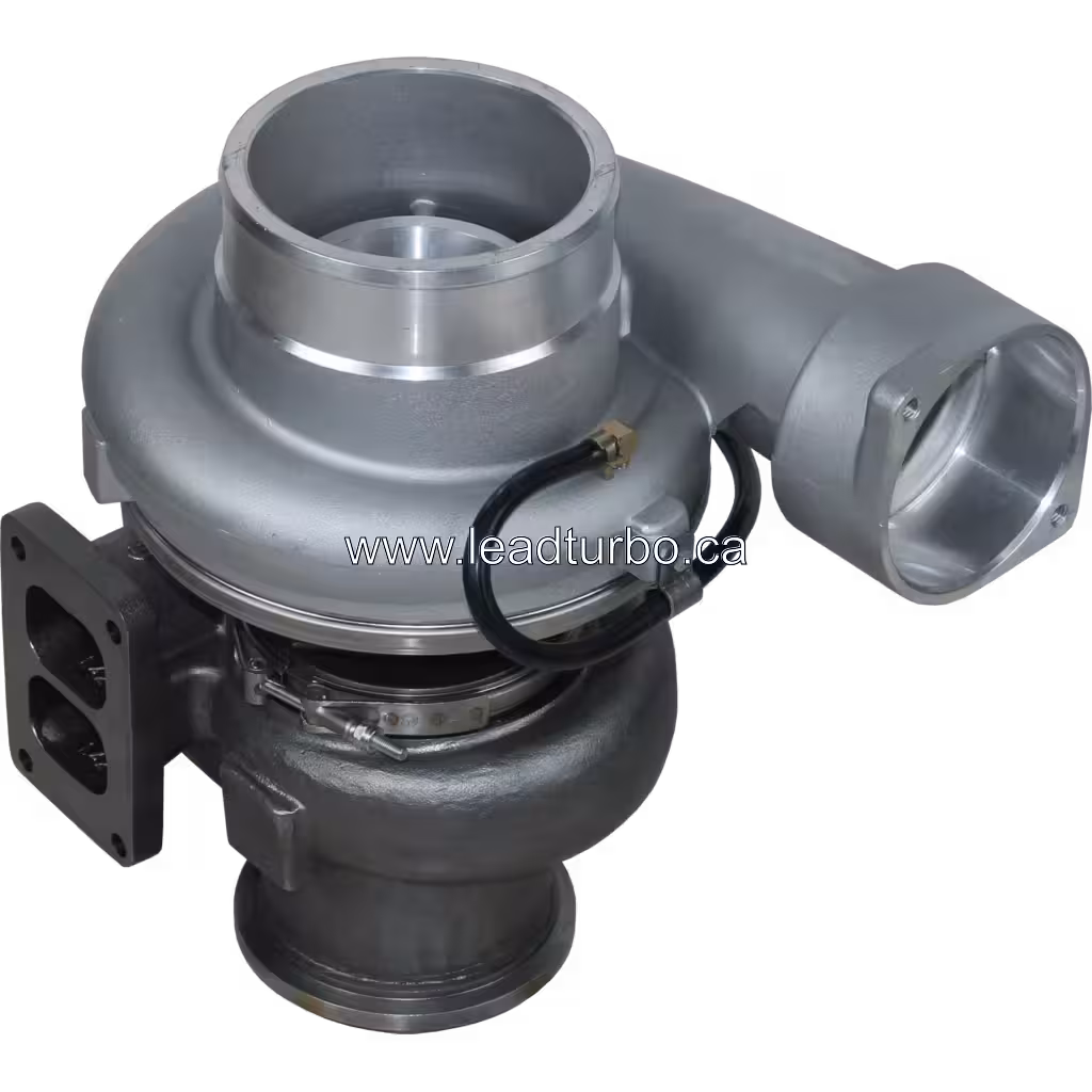 Vue du dessus du turbocompresseur 471036-0001 pour CAT 3406E avec tuyau en caoutchouc noir