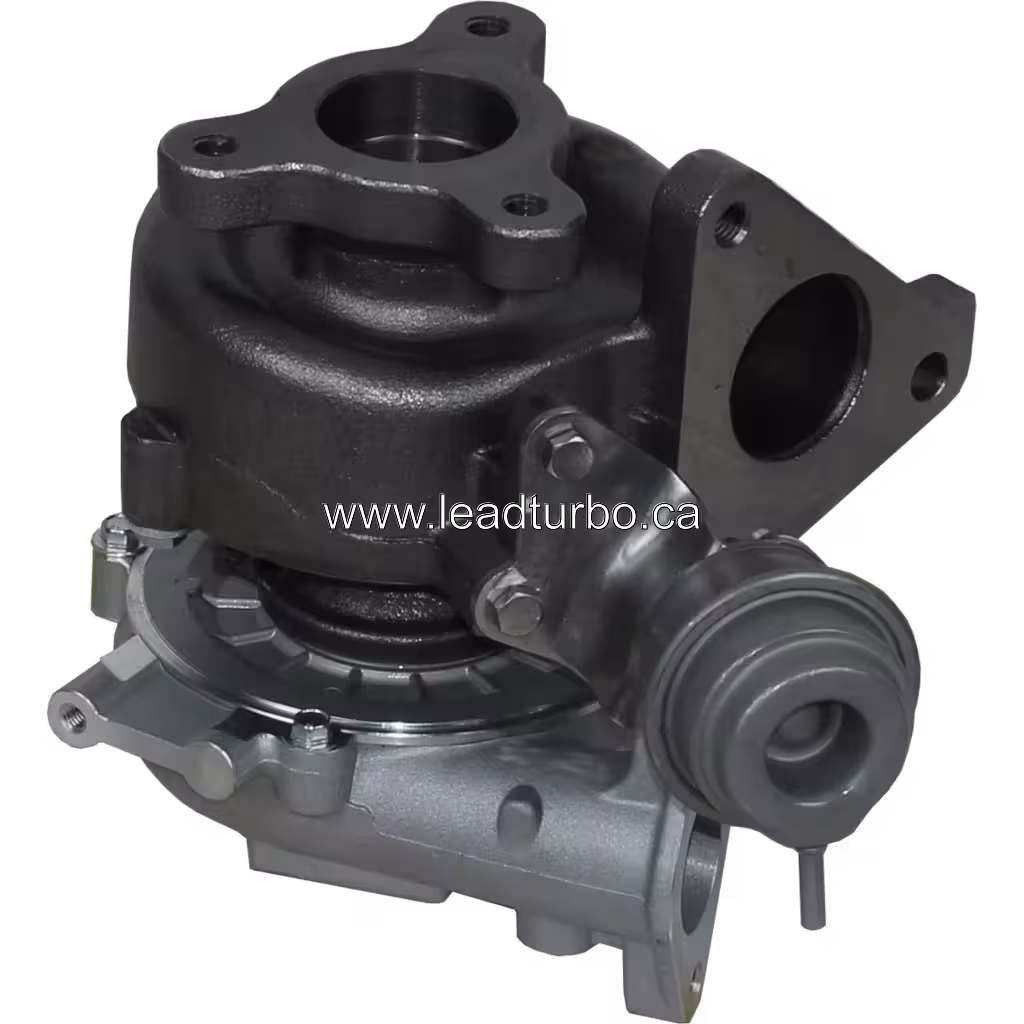 Vue inférieure du turbocompresseur 14411AW40A montrant le corps turbine et les lignes d'huile