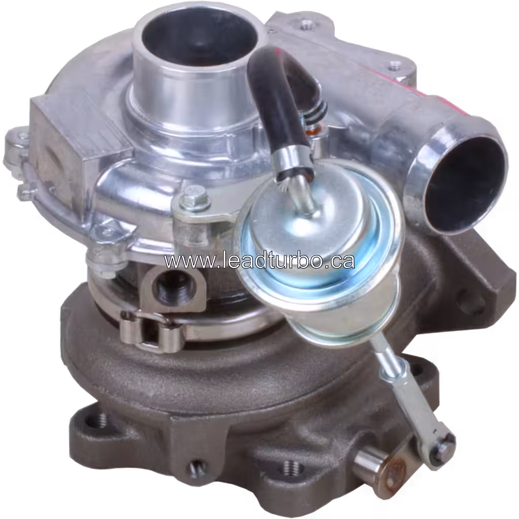 Mitsubishi 4D5CDI turbocharger top view showing VGT actuator and exhaust inlet