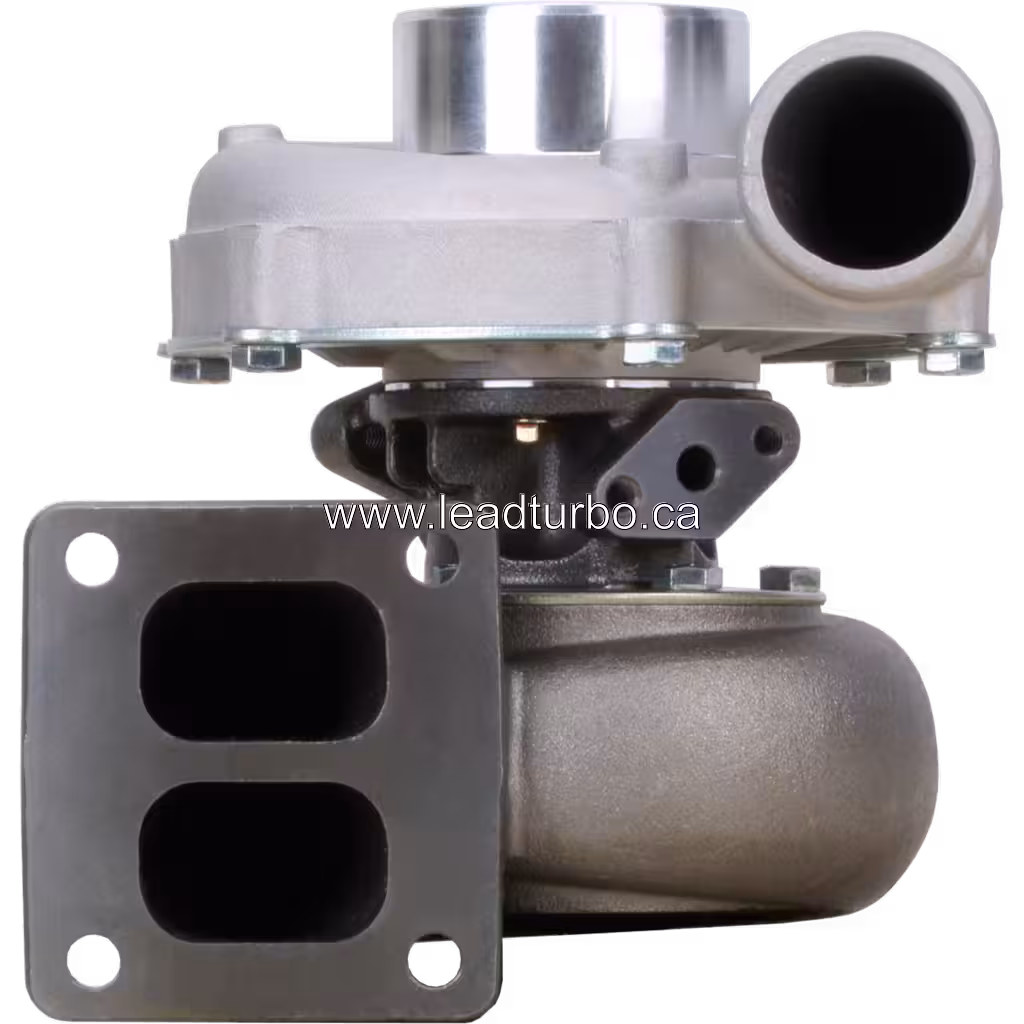 1808749C91 TO4E13 turbocharger front view with two-port exhaust flange