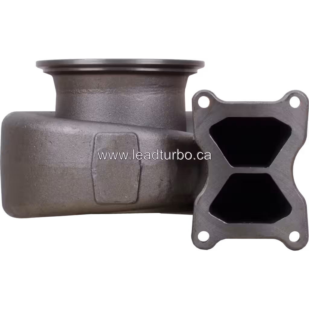 FOR 2838541 TH HX83 turbine housing front view with twin-scroll exhaust inlet