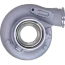 Turbocharger compressor housing with mounting tabs and threaded ports
