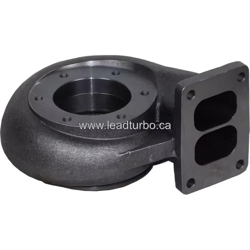 Black cast metal turbine housing with six-hole mounting face