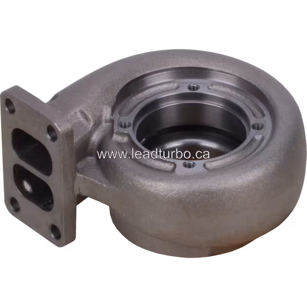 J96 turbine housing top view showing rectangular flange and bolt holes