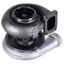 Bottom 45-degree view of 3594143 HC5A Turbocharger with rectangular exhaust flange