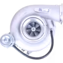 Front view of 3792809H HX55W turbocharger with silver compressor housing