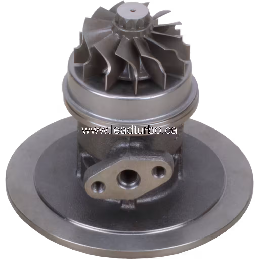 4027825 HX35W turbo core bottom view showing turbine wheel and metallic finish