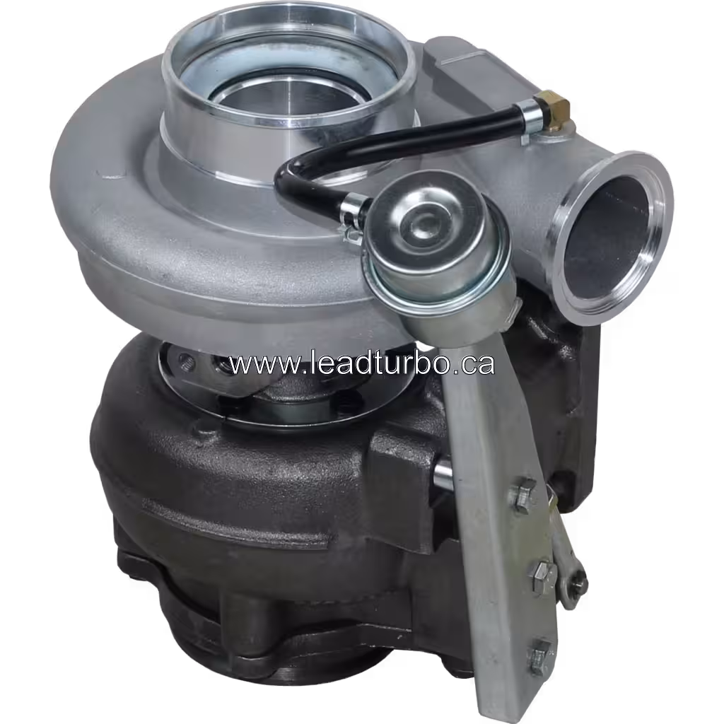 Top view of HX40W turbocharger showing V-band compressor inlet