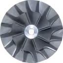 TO4B87 turbocharger compressor wheel, machined metal surface, top view